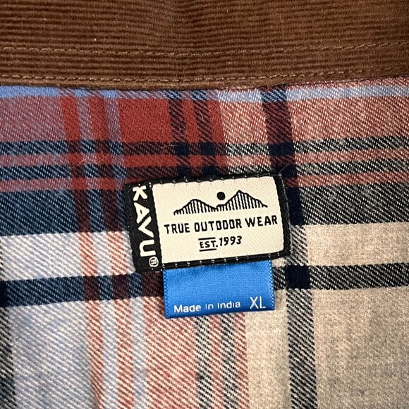 Kavu Flannel Blue Brown Plaid Corduroy Elbow Patch Outdoor Size XL - Picture 4 of 11